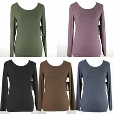 32 Degrees Heat Women Scoop Top Long Sleeve Ribbed Lightweight S,M,L,XL,2XL