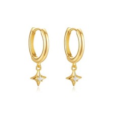 Dainty Gold CZ Star Huggie Small Hoop Earrings for Women, 925 Sterling Silver wi