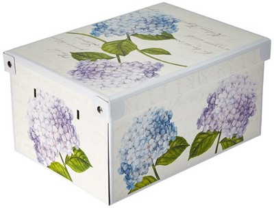 Aufbewahrungsbox Karton 60L mit Deckel Hortensien Design für Kleidung Wäsche