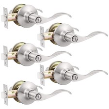 5 Pack Brushed Nickel Door Handle Interior Door Levers Privacy for Bedroom Bathr