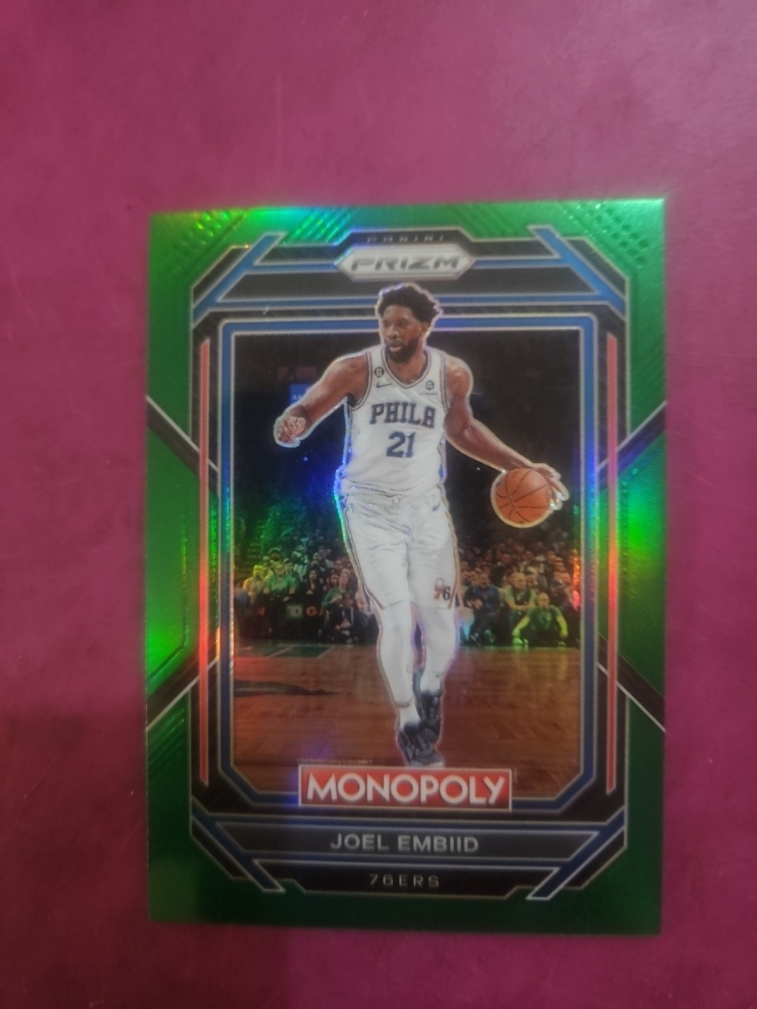 2022 23 Prizm Monopoly Joel Embiid Green /24. MVP SEASON. #67 MINT.