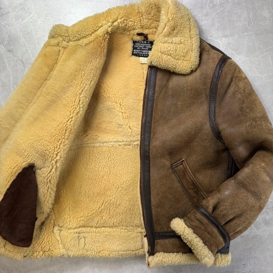 Chaqueta de Vuelo Schott B3 Cuero Marrón Piel de Oveja Talla 38