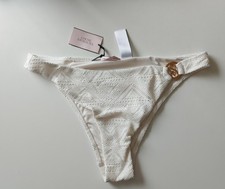 Victoria's Secret White Logo Hardware Crochet Brief Bikini Bottom Size UK-14 New