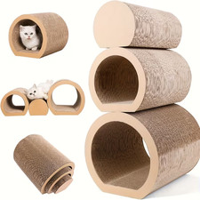 3in1 Corrugated Cat Tunnel Scratcher Bed Furniture Protector for Indoor Cats