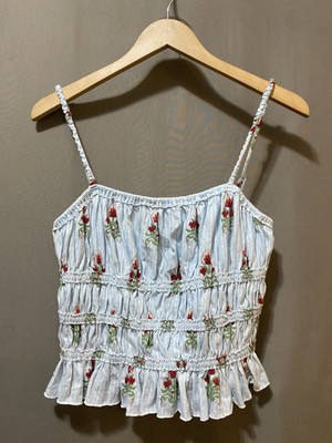 NWOT Free People WE THE FREE Dolce Vita Strap Ruched Crop Top Size M Blue Floral