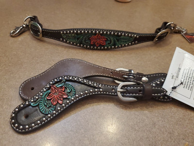 1000-35-SC Circle Y Cactus Flower Spur Strap NEW & WITHER STRAP SET
