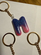 Glitter Resin Letter   M  Key Chain - Blue  Pink, Women  s Letters Theme