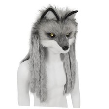 Faux Fur Animal Wolf Fox Head Mask Plush Costume Accessories for Darkgray