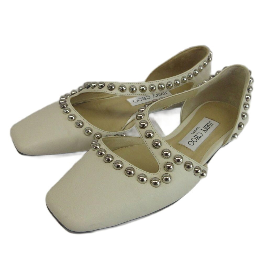JIMMY CHOO EU: Women's Size EU34.5 US4.5 White Leather Pumps JOEZIE Flat Shoes