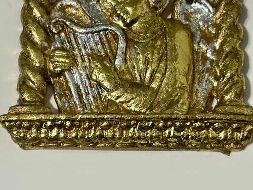 Vintage Christmas Ornament Angel Playing Harp Gold Color Made In Philippines - Picture 4 of 9