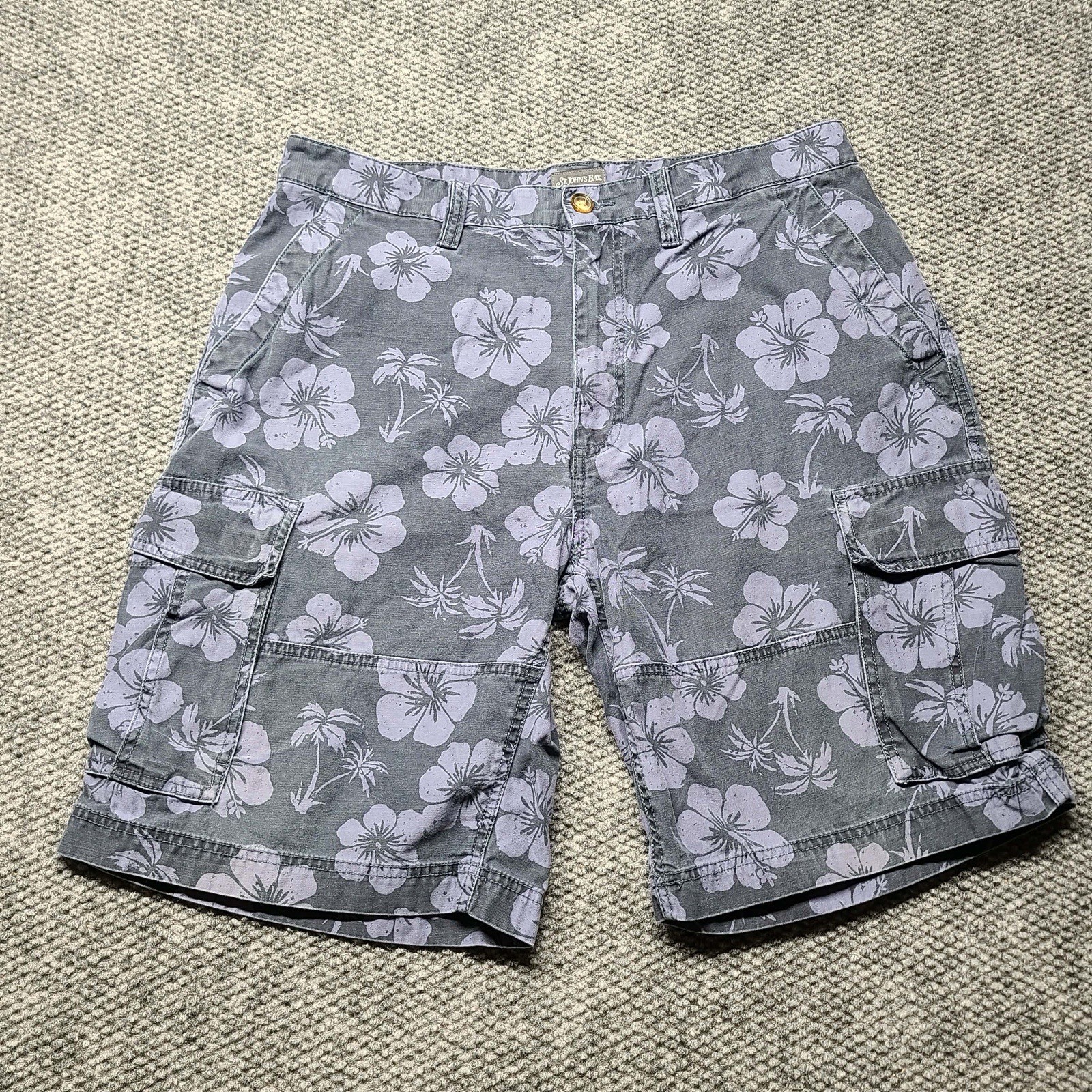 St Johns Bay Men's Tropical Floral Shorts Size 36 Hiking Cargo Gray/blue Comfort