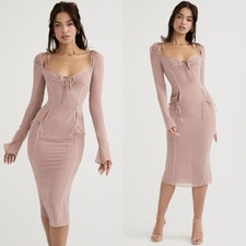 HOUSE OF CB Ophelia Blush Cutout Midi Dress Size L+ US 10/12 Bodycon Bandage