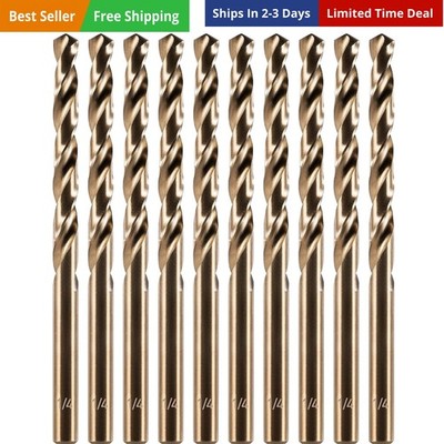 1/4'' Cobalt Drill Bit 10 Pcs, M35 HSS Metal Drill Bits Set for Hard Metal, St...