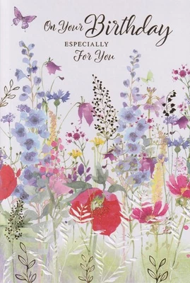 SIMON ELVIN OPEN FEMALE HAPPY BIRTHDAY GREETING CARD 7"X5" WILD FLOWERS