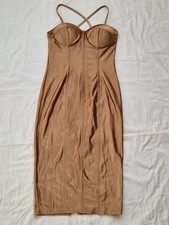 Beige/brown/gold satin bodycon midi dress size L