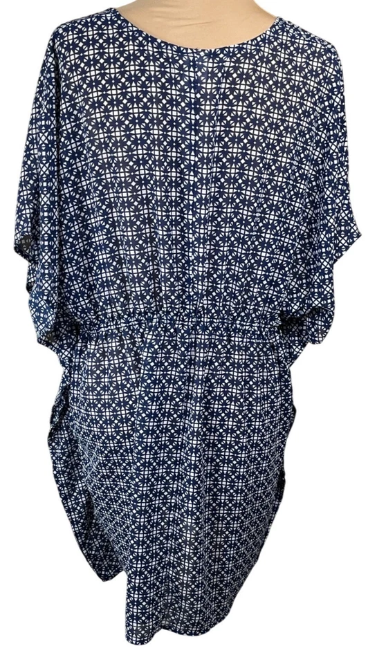 Túnica de playa extra grande Merona Swim Cover-up azul blanco cuello en V talla XL Foto 3 de 4