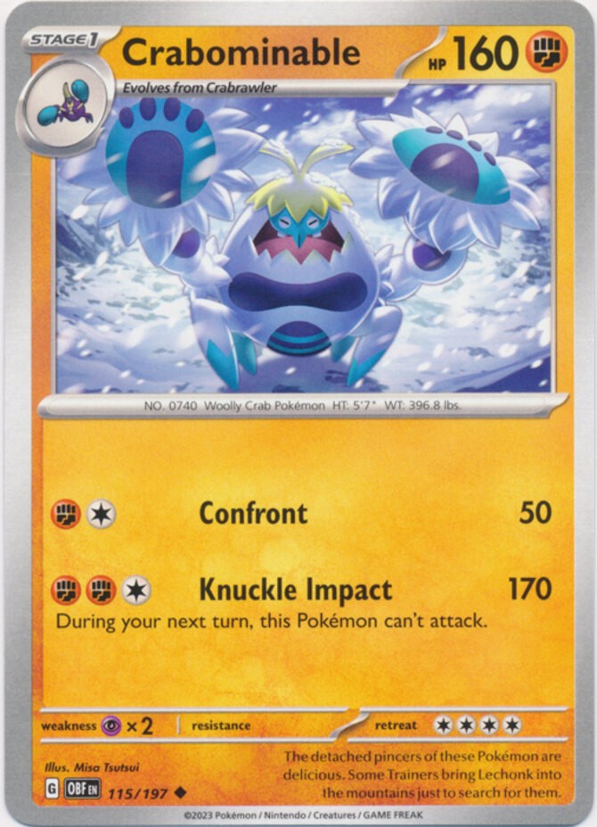 Crabominable - 115/197 - Uncommon (Hp) Obsidian Flames - Fighting Pokémon