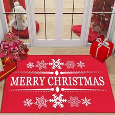 Aucuda Merry Christmas Red Snowflakes Doormat, Xmas Front Door Welcome Mats, ...