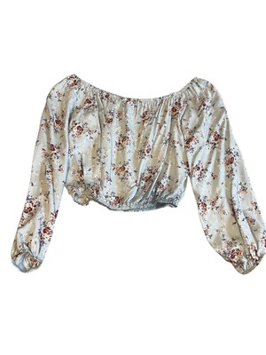 Windsor Blue Floral Off The Shoulder Cropped Top