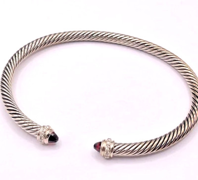 David Yurman Classic Cable Bracelet Sterling Silver, 4 mm cable Large, Garnet