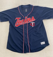 Dynasty Twins Jersey Mens XL Blue MLB Baseball Button Front Mesh Minnesota Logo