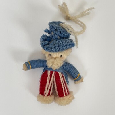 ANTIQUE WWII 40s STRING UNCLE SAM DOLL Handmade Vtg Miniature Cloth Dollhouse