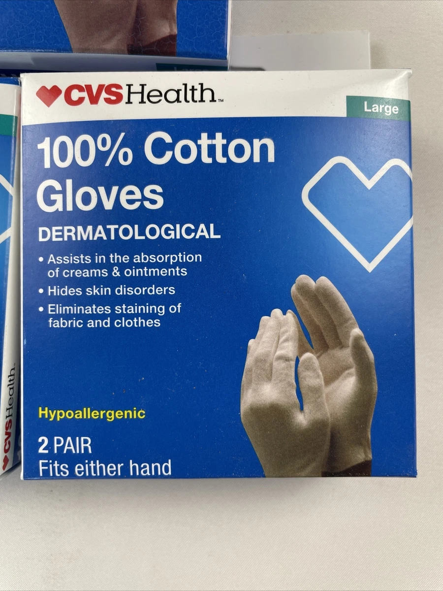 3 Pairs White 100 Cotton Gloves sz. Large Dermatological