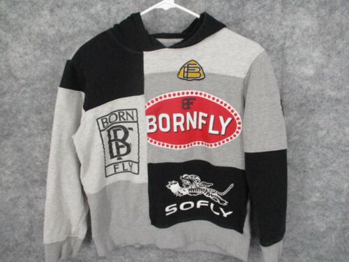 Born Fly Boys Sweater Large Sweatshirt Hooded Embroidered Logo So Fly Grey Black - Afbeelding 1 van 12
