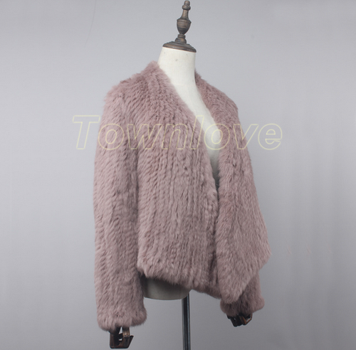 Wome's 100% Real Rabbit Fur Jacket Hand Knitted Casual Short Cardigan Top Coat - Picture 11 of 35