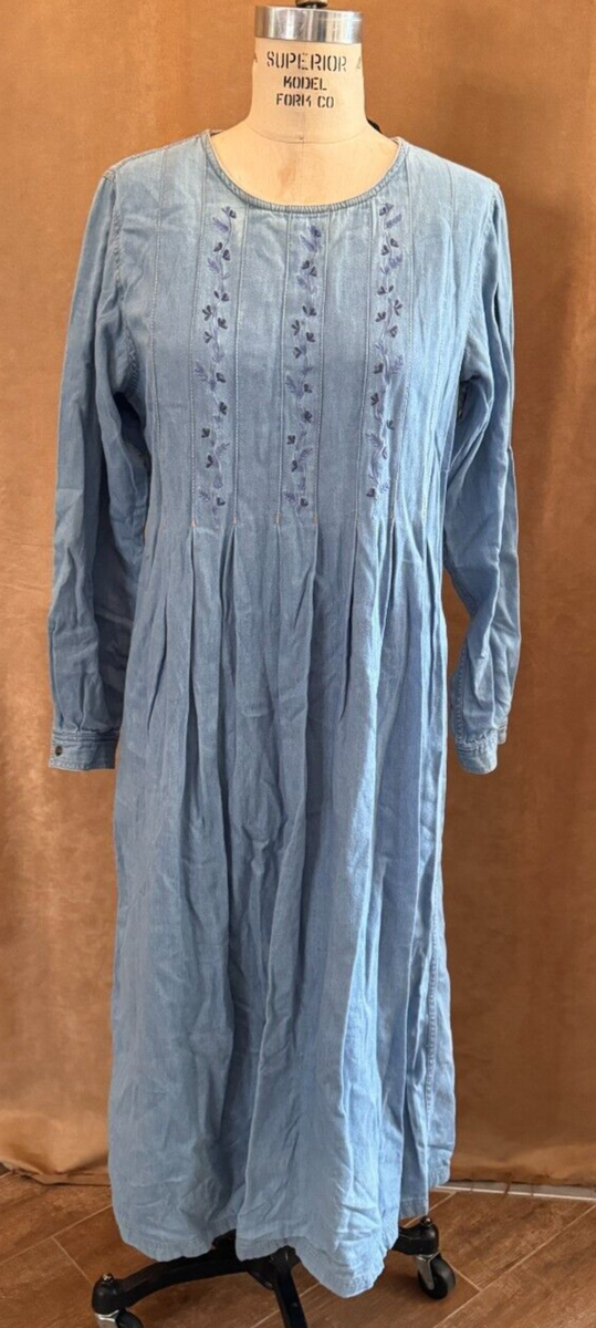 14 Liz Claiborne wear vintage denim dress embroidered floral cotton blue  women | eBay