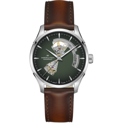 New Hamilton Jazzmaster Open Heart Green Dial Leather Band Men's Watch H32675560