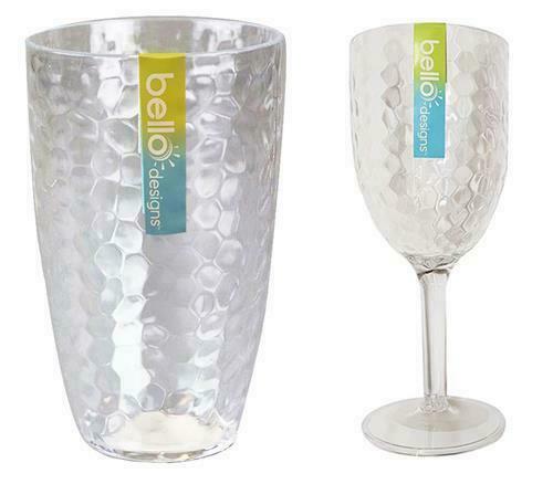 Plastic Wine Goblet Set Drinks Tumbler Glasses BBQ Outdoor Dining Party Dimple - Picture 1 of 5