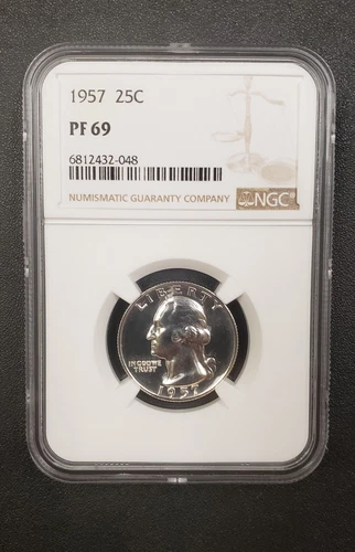 1957 NGC PF69 PROOF WASHINGTON QUARTER 90% SILVER GREAT EYE APPEAL 25c WHITE LB