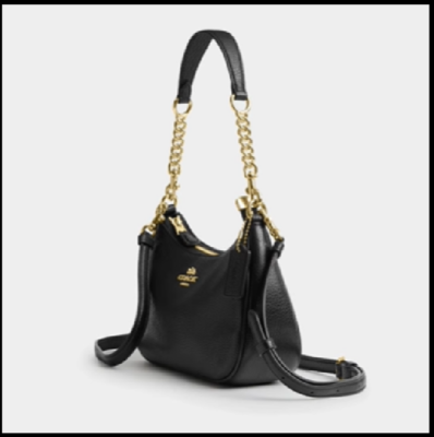 COACH CA209 TERI Shoulder Bag Hand Bag Black Refined Pebble