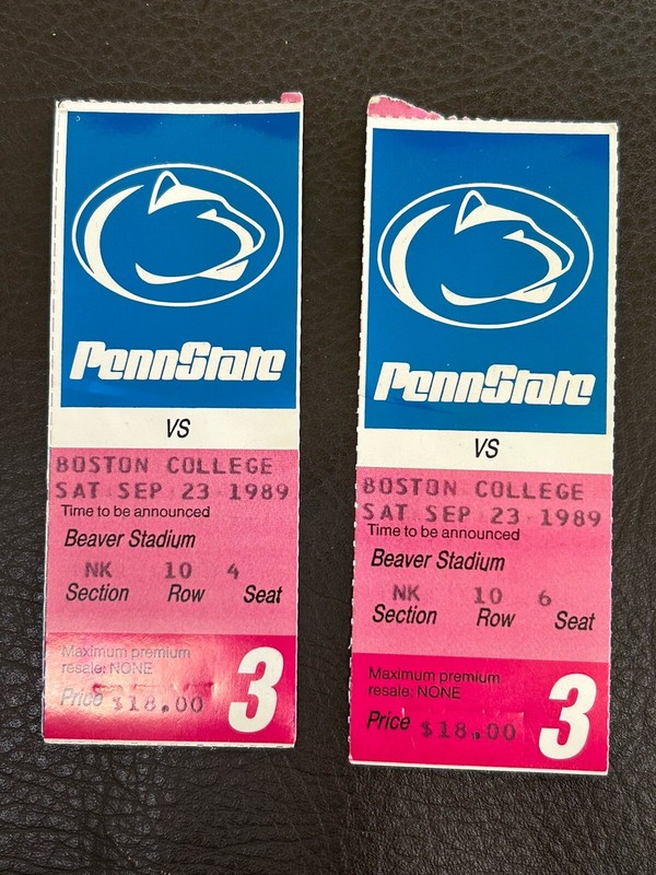 🏈1989 Penn State Vs Boston College Football Ticket Stubs Nittany Lions 