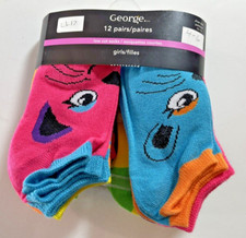 12 PAIRS George GIRLS no show MULTICOLOR SOCKS SIZE 4-6 LL17