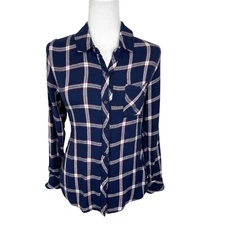 Rails Button Up Shirt Women Small Blue Plaid Flannel Long Sleeve Casual