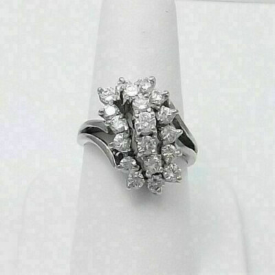 Cluster Cocktail Engagement Ring 14K White Gold Over 2.1 Ct Simulated Diamond