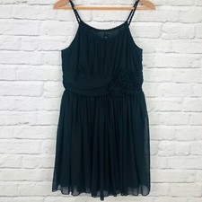 H&M Little Black Dress Size Euro 40 Rose Detail Fit Flare Strappy Crepe