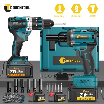 CONENTOOL Impact Wrench+3in1 Cordless Drill Driver Impact Combi Drill 2 Electric Tools Set