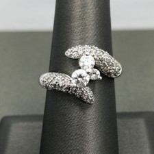 Unique Sterling Silver CZ Cluster Swirl Ring Size 7