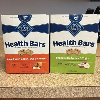 (2) 2 Lb Box Blue Buffalo Health Bars Bacon, Egg & Cheese Apple Crunchy Biscuit