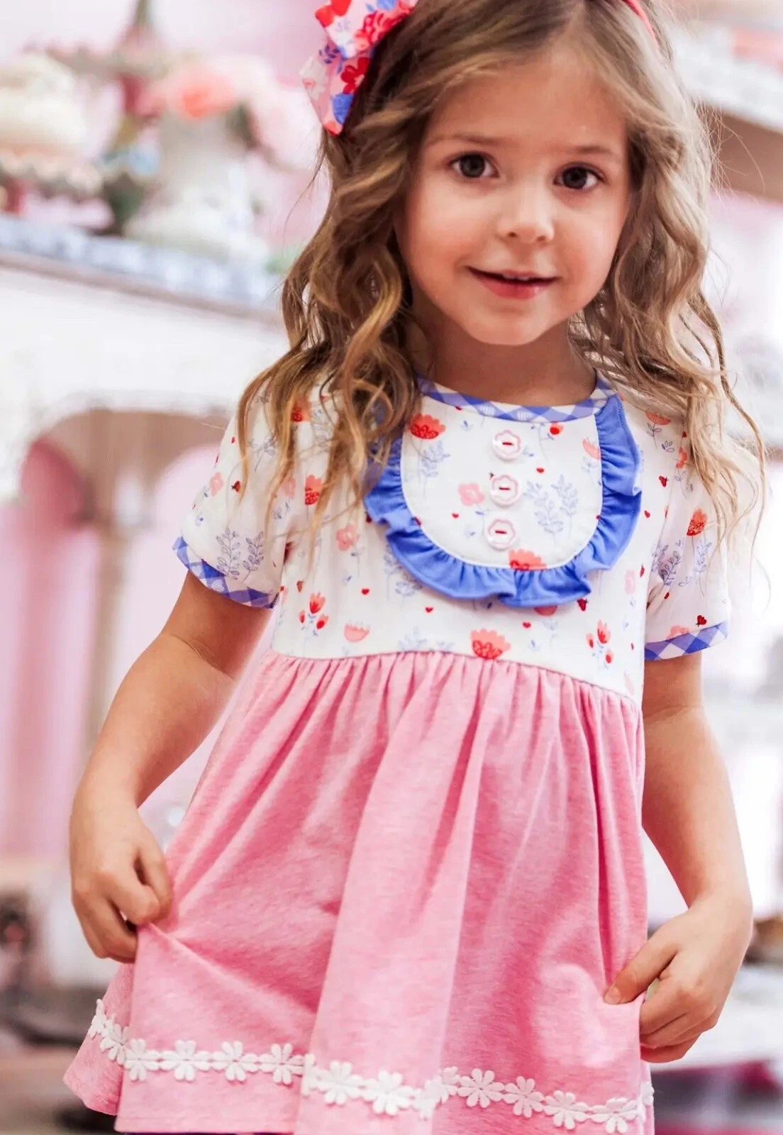 Girls Wildflowers clothing Pink/White Floral knit Short Sleeve Top size 14 NWT