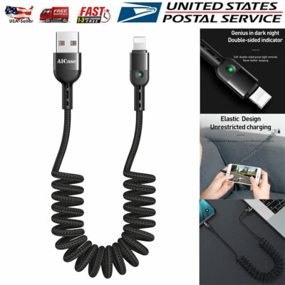 Coiled Charging USB Cable Fast Charger Cord for iPhone 14 13 12 11 Pro Max  XR