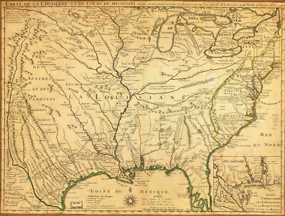 1718 Map of Louisiana and the Mississippi River Colonial America USA Wall Poster