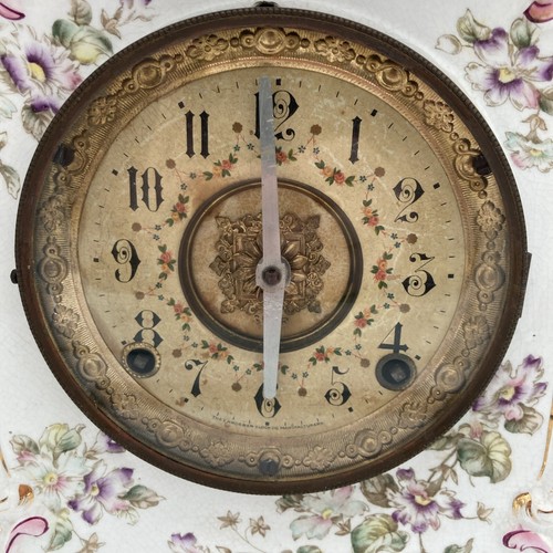 Antique 1895 F. KROEBER Mantle Clock China № 12 Porcelain Case With Key - Picture 5 of 16