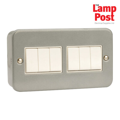 Metall verkleideter 6-facher Schalter 2-Wege Lichtschalter metallverkleidet & hintere Box - CL105