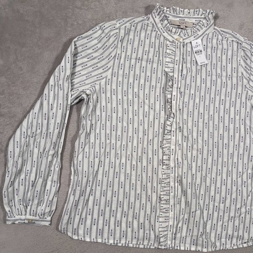Loft Shirt Womens Large White Striped Button Up Long Sleeve Collared Casual NEW - Picture 2 of 18