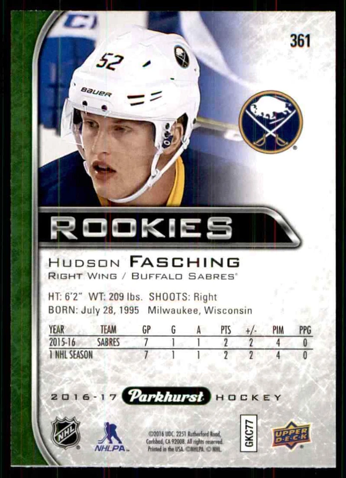 2016-17 Parkhurst Hudson Fasching RC #361 - Image 2 of 2
