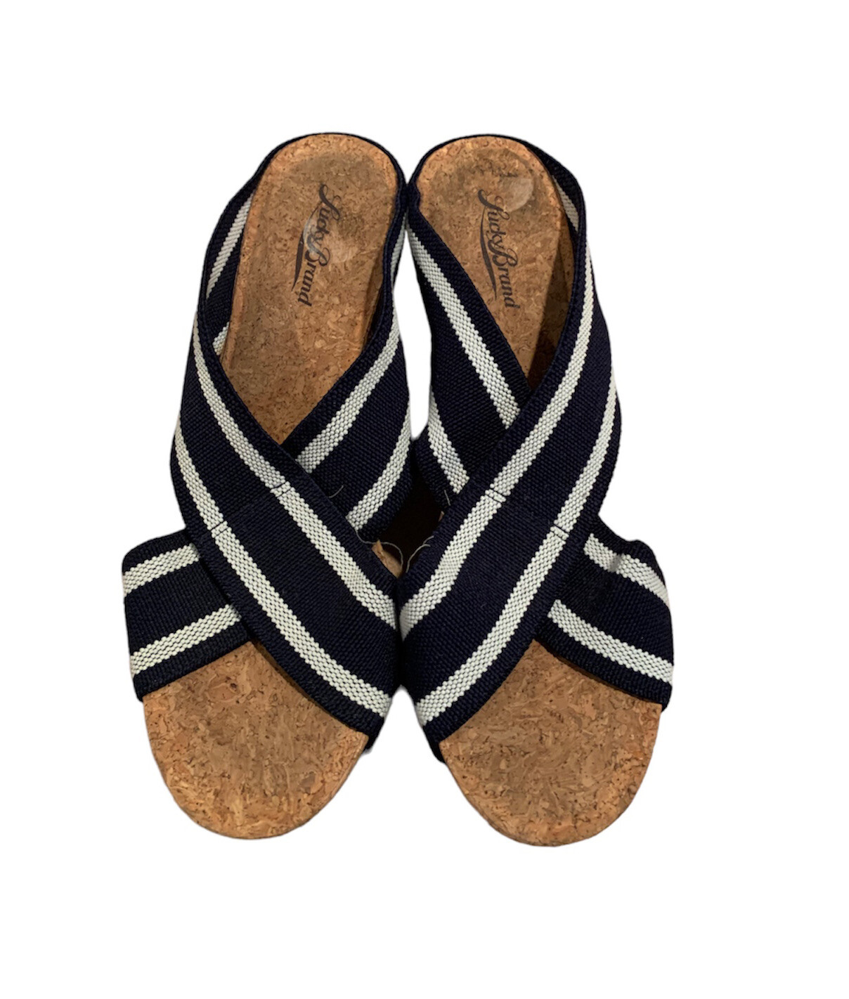 Lucky Brand Miller Blue White Stripe Wedges Size 9.5-image